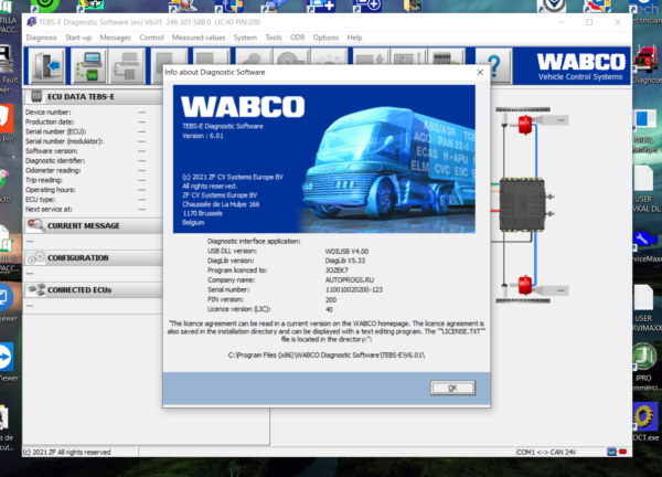 Wabco Diagnostic Software 2021 (Tebs-E 6.01) + PINS - Image 2