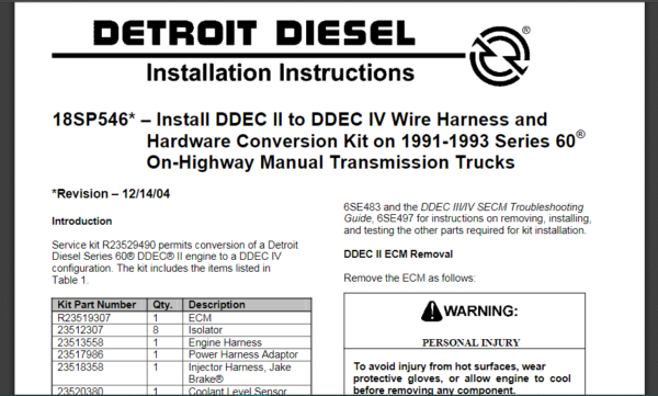 SERVICE MANUAL DETROIT DIESEL DDEC II to III-IV Conversion