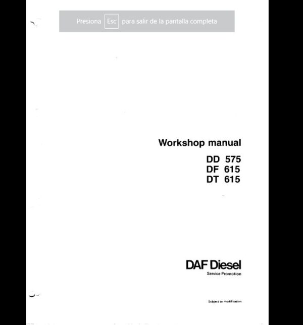 SERVICE MANUAL DAF Workshop Manual DD DF DT Series