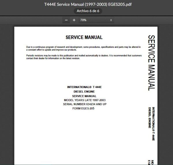 SERVICE MANUAL International Engines T444E