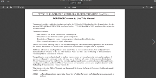 SERVICE MANUAL WTEC 3 Allison Transmission - Image 2