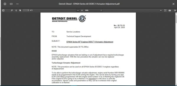 SERVICE MANUAL  EPA04 Series 60 DDEC V Actuator Adjustment