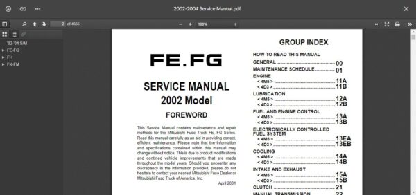 SERVICE MANUAL  Fuso FK & FM Series 2002-2004 - Image 3