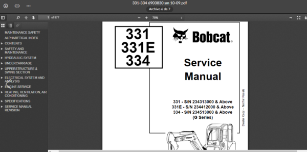 SERVICE MANUAL BOBCAT 331 334 sms - Image 4