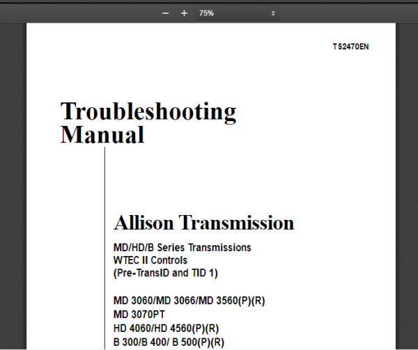 service manual TroubleshootingManual Allison TransmissionMD/HD/B -Series -TransmissionsWTEC II Controls