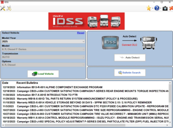 Isuzu US-IDSS 2024 Diagnostic is a comprehensive tool for the effective maintenance and repair of Isuzu vehicles. It integrates advanced diagnostic features to assist technicians in identifying and resolving issues promptly. This system supports a wide range of Isuzu models, ensuring compatibility with both US and Canadian specifications. Its capabilities include vehicle recognition, fault code analysis, and real-time data access to streamline the diagnostic process.